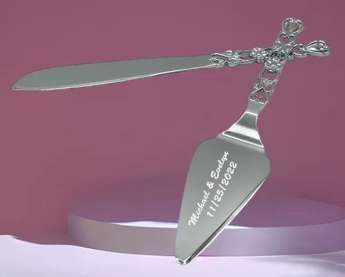 Vista 6 de GIFTS INFINITY Juego de cuchillo personalizado para pastel de boda y servidor con grabado, juego de utensilios de corte de pasteles, regalo