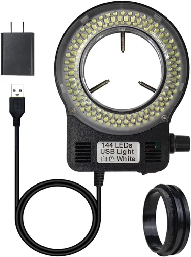 Iluminador de luz de anillo LED para microscopio, 144 burbujas LED para laboratorio monocular binocular trinocular estéreo microscopio cámara,