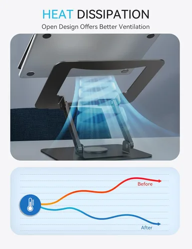 Vista 7 de SOUNDANCE Soporte giratorio 360º para laptop, elevador ergonómico para computadora de escritorio, soporte de metal multiángulo de altura ajustable