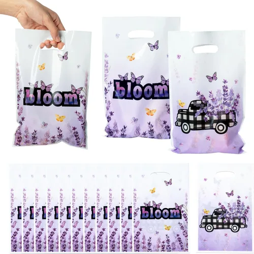 Vista 10 de 50 bolsas de regalo de melón con temática de sandía, impermeable, con asas troqueladas, bolsas de regalo de plástico brillante de verano para niños