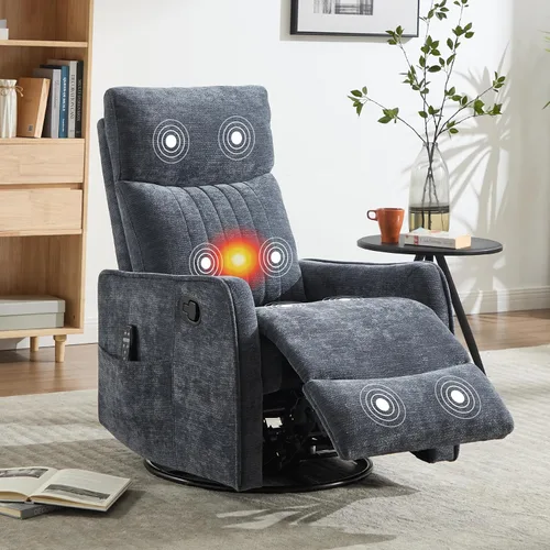 Silla Reclinable Giratoria Mecedora Manual para Adultos, Silla Planeadora Reclinable Extra Acolchada para Lactancia con Masaje de Vibración y Calor,