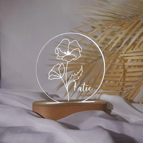 Vista 58 de Luz nocturna de flor de nacimiento, luz de noche de flor de caléndula de octubre, luz LED personalizada, regalos para amigos, lámpara de noche LED