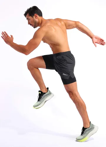 Vista 6 de Pudolla Mens 2 in 1 Running Shorts 5" Quick Dry Gym Athletic Workout Shorts for Men with Phone Pockets