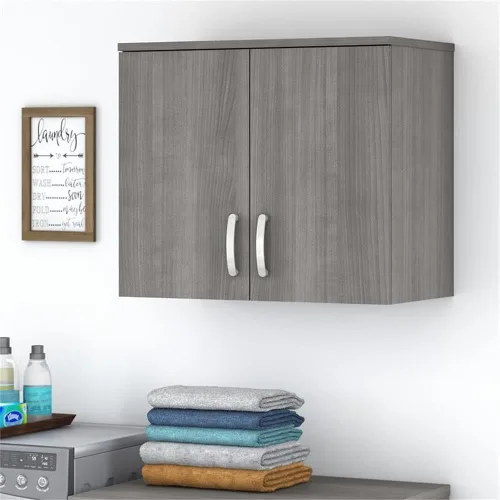 Bush Business Furniture Armario de pared universal para cuarto de lavado con puertas y estantes, gris platino (LNS428PG-Z)
