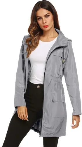 Vista 4 de Lomon chaqueta de mujeres para la lluvia, impermeable y ligera, con capucha, para exteriores