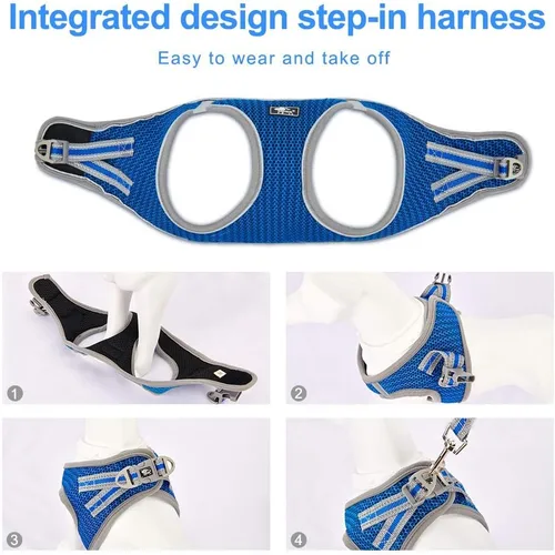 Vista 5 de Arnés universal para perros y gatos con correa, a prueba de escape, arnés ajustable reflectante para perros pequeños, perros medianos, malla suave