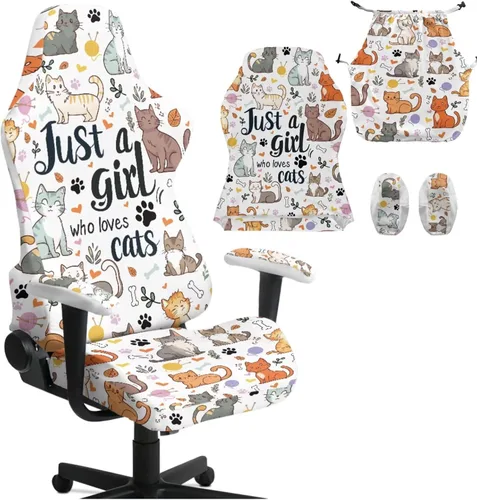 Vista 14 de Funda para silla de juegos de gatos lindos para niñas y hombres, fundas florales para reposabrazos elásticas, ergonómicas, protector de escritorio