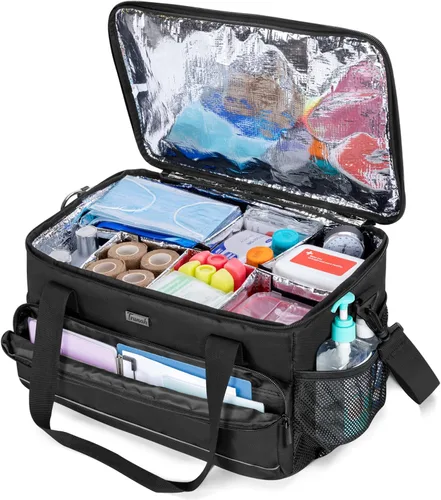 Vista 11 de Trunab Bolsa médica aislada con divisores ajustables, suministros para medicamentos, bolsa resistente al agua para el hogar, viajes, campamento