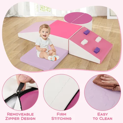 Vista 8 de Olakids Juguetes de escalada para niños pequeños, 6 piezas de bloques de espuma para bebés, juego suave con piel sintética, estructura de actividad