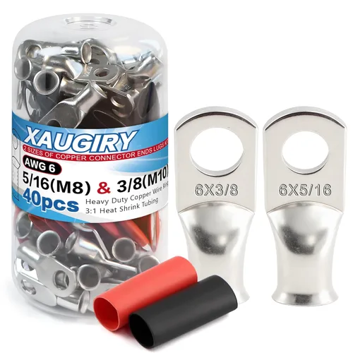 Vista 9 de Kit de 20 terminales de cable de batería (2 AWG-5/16+2 AWG-3/8), anillo de alambre de cobre resistente, terminales de cobre con 20 tubos