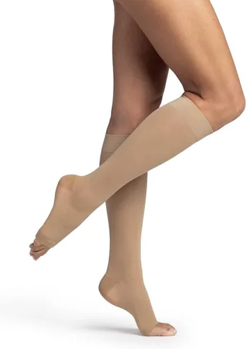 SIGVARIS DYNAVEN Calcetines de compresión transparentes para mujer, con punta abierta, 20-30mmHg, SS - Pequeño corto, beige