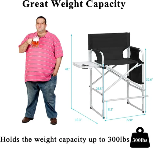 Vista 3 de 26" Tall Directors Chair Bar Height Seat Folding with Side Table Storage Bag, Portable Makeup Artist Chair with Footrest, Easy Get in Out for