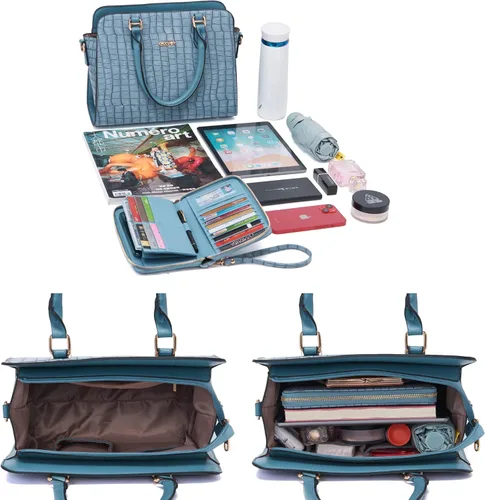 Vista 5 de Qiyuer Bolso tipo cartera para mujer, con asa superior, juego de 2 bolsas de trabajo