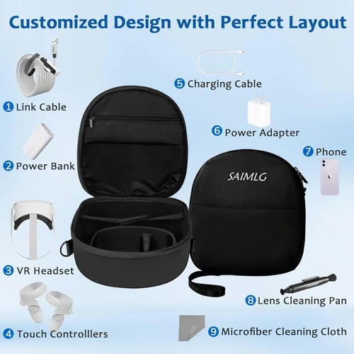 Vista 3 de Funda de transporte VR para Oculus Quest 2 Estuche rígido para Meta Quest 3Quest 2Apple Vision Pro con correa para la cabeza, auriculares