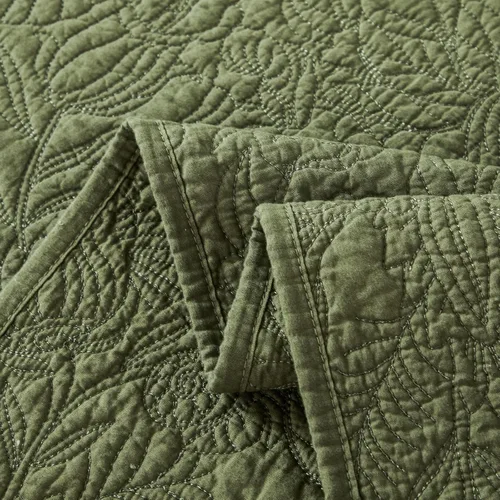 Vista 7 de Brandream Olive Green Floral Vine Quilted Pillow Shams Set of 2 ?Luxury 100% Cotton Botanical Stitching Decorative Pillow Covers, Soft Breathable