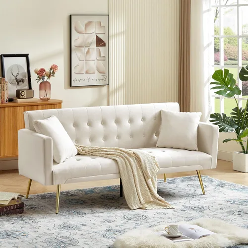 Vista 119 de Sofá cama moderno de terciopelo de 72 pulgadas, sofá cama plegable convertible con 3 respaldos ajustables, sofá biplaza reclinable copetudo