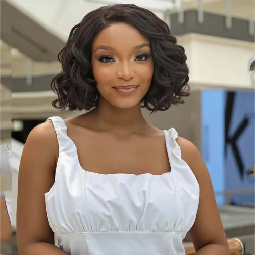 Vista 13 de Quantum Love Pelucas cortas y rizadas estilo Bob, peluca de parte lateral suelta para mujeres negras, peluca sintética corta ondulada estilo Bob