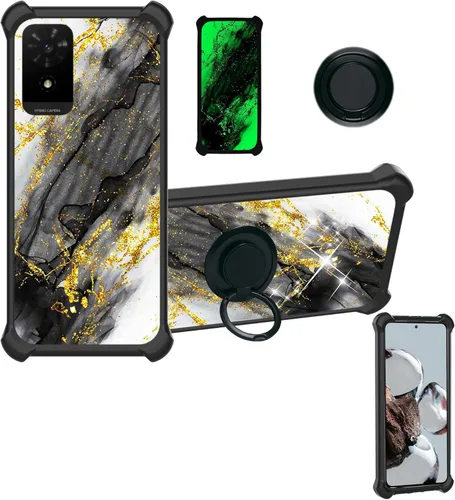 Vista 24 de Cricket Ovation 2 - Funda compatible con AT&T Maestro Max (2021) [PC duro + silicona suave] [purpurina dorada + luminosa] JSH-HDL