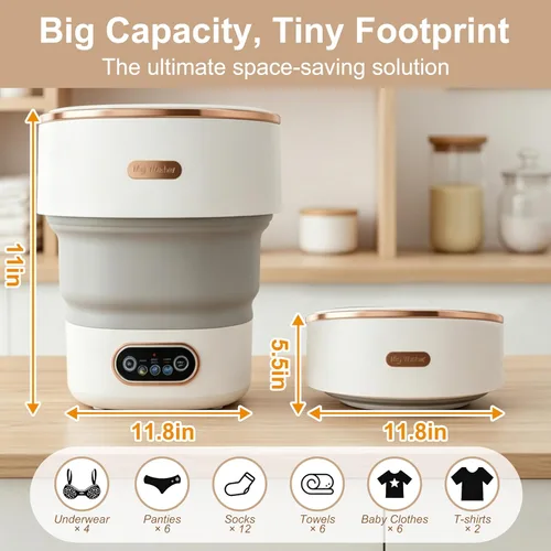 Vista 2 de Portable Washing Machine 16L, Foldable Compact Mini Washer & Spin Dryer with 3 Modes, 47dB Quiet Operation & Hidden Drain Hose for RV Camping, Dorm