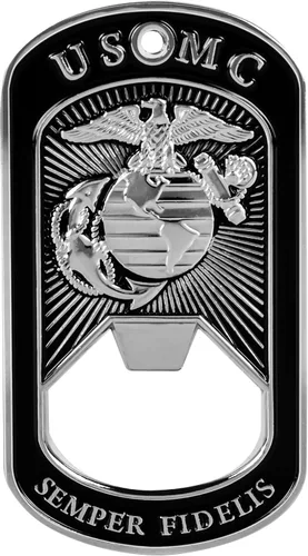 Vista 3 de Military Gift Shop One USMC Death Smiles at Everyone – Marines Smile Back - Abridor de botellas de identificación para perro – Abrebotellas