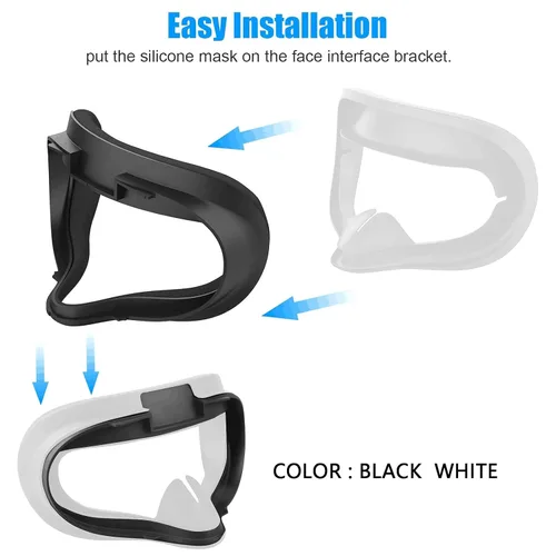 Vista 5 de VR Silicone Face Cover for Oculus Quest 2 Headset with Protective Lens Cover Accessories Sweat Proof (Black and White)