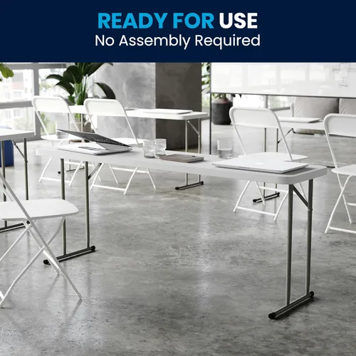 Vista 9 de BizChair 6-Foot Rectángulo Granito Blanco Plástico Plegable Entrenamiento/Seminario Mesa