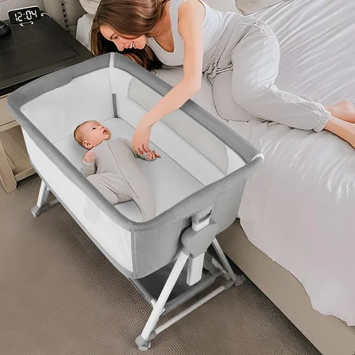 Vista 8 de Cowiewie Moisés Junto a la Cama, Moisés para Bebé con 7 Alturas Ajustables, Moisés Junto a la Cama para Bebé con Almacenamiento, Malla Transpirable