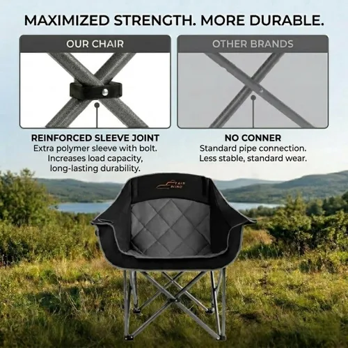 Vista 7 de FAIR WIND Paquete de 2 sillas de campamento acolchadas de gran tamaño, silla de brazo plegable cuádruple resistente, portátil para exteriores, Negro