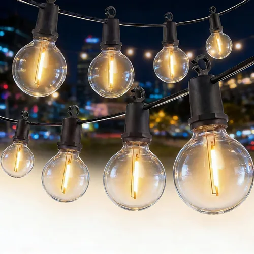 Vista 12 de G40 - Guirnalda de luces LED para el día de San Valentín, luces de decoración de San Valentín de 25 pies para exteriores con bombillas redondas