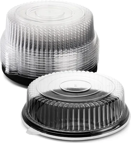 Vista 3 de Frcctre Paquete de 12 bandejas de plástico de 12 pulgadas con tapa, platos desechables de plástico para servir alimentos con tapas de cúpula