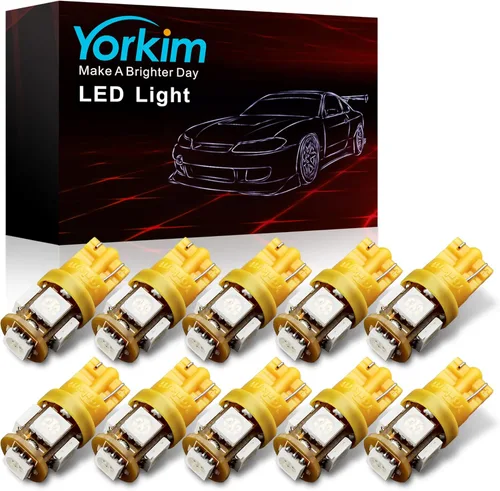 Yorkim - 194 bombillas LED ámbar súper brillantes de 5ª generación, T10, 168 bombillas LED, bombillas W5W para interior de coche, cúpula, mapa,