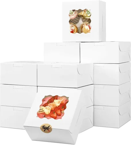 Wei Long Cajas para pasteles de 6 x 6 x 3 pulgadas, cajas de panadería con ventana, 18 unidades, mini cajas para galletas, cajas pasteles para