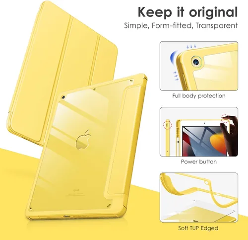 Vista 3 de Funda para iPad de 9ª / 8ª / 7ª generación de 10.2 pulgadas (versión 2021/2020/2019), parte trasera transparente, cubierta de marco de TPU a prueba