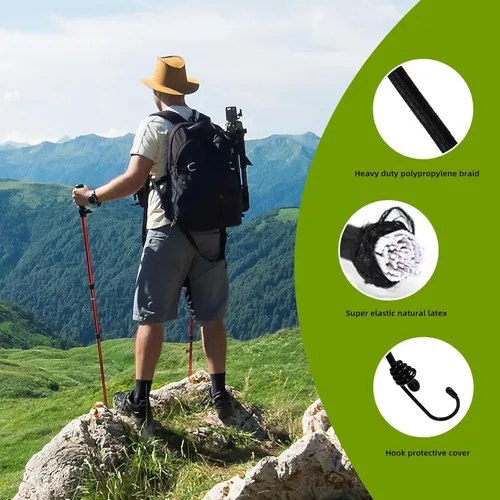 Vista 2 de 20 cuerdas elásticas de 6.5 pulgadas con ganchos, sin olor, alta elasticidad, mini cuerdas elásticas para asegurar lonas, equipaje, tiendas