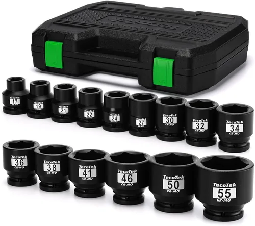 Vista 9 de TecoTek 3/4" Drive Juego de enchufes de impacto de 6 puntos, surtido jumbo de 9 piezas, Cr-Mo, SAE, 2-1/16 pulgadas a 2-1/2 pulgadas, adaptador