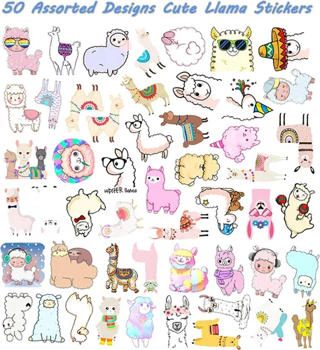 Vista 7 de Calcomanías de vinilo estéticas de llama para adolescentes y niñas, 50 unidades, mate, reutilizables, impermeables, lindas calcomanías de alpaca