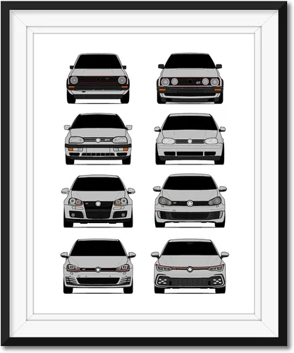 Vista 8 de Custom Car Posters Póster hecho a mano compatible con Volkswagen Golf GTI Generations e impresión de VW GTI (modelos de coche: MK1 a MK8), 1. Multi