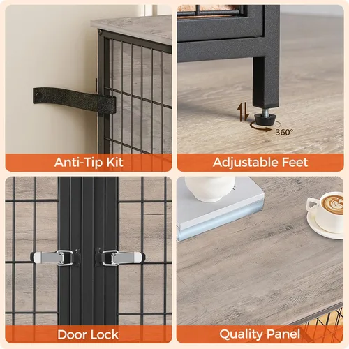Vista 7 de MAHANCRIS Mueble de jaula para perros para 2 perros, perrera de 43.3 pulgadas con divisor extraíble, muebles para perros resistentes y resistentes