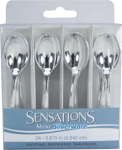 Vista 3 de Creative Converting 51924 Mini cucharas de plástico en caja, color plateado metálico, 24 piezas