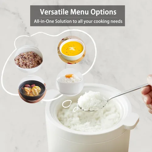 Vista 2 de Olayks - Mini olla arrocera de 2 tazas sin cocinar, pequeña olla eléctrica, con 4 funciones de cocción, preajuste de 24 horas y preservación