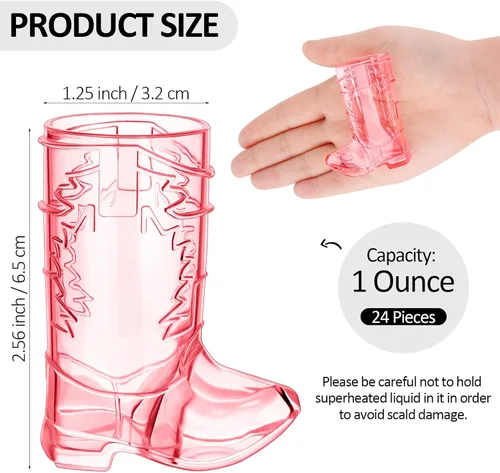 Vista 2 de 24 vasos de plástico para botas vaqueras de 1 onza, tazas de cerveza de plástico occidental, tazas reutilizables para botas de vaquero para vaquera