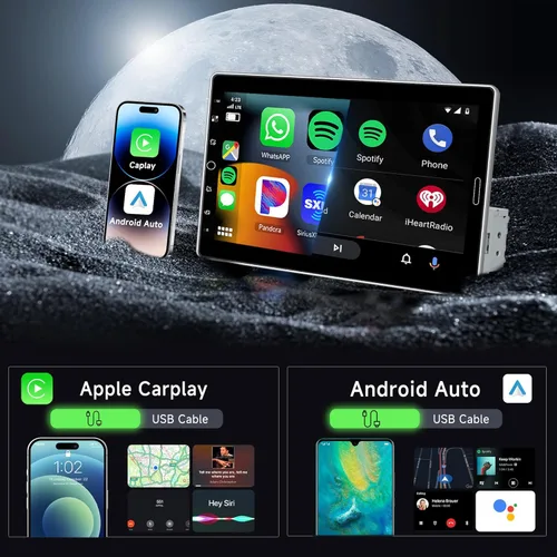 Vista 2 de Rimoody Estéreo de automóvil de 10.1 pulgadas de un solo DIN, pantalla táctil desmontable con Apple CarPlay y Android Auto, cámara de respaldo