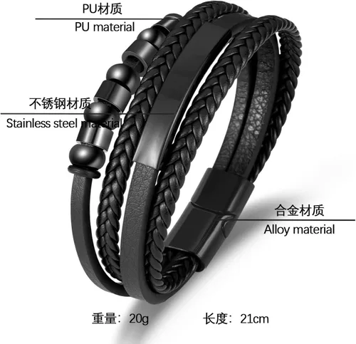 Vista 3 de Pulseras táctiles personalizadas de larga distancia para parejas, pulseras de amor tejidas de cuero negro de múltiples capas Joyas a juego