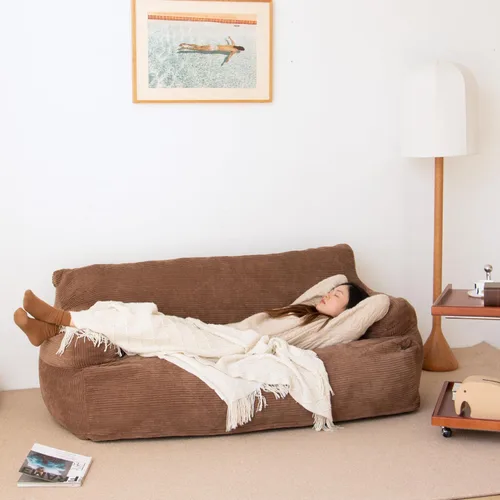 Vista 8 de N&V Puff gigante de tamaño individual, sofá de piso de relleno de espuma, incluye funda extraíble y lavable a máquina, marrón