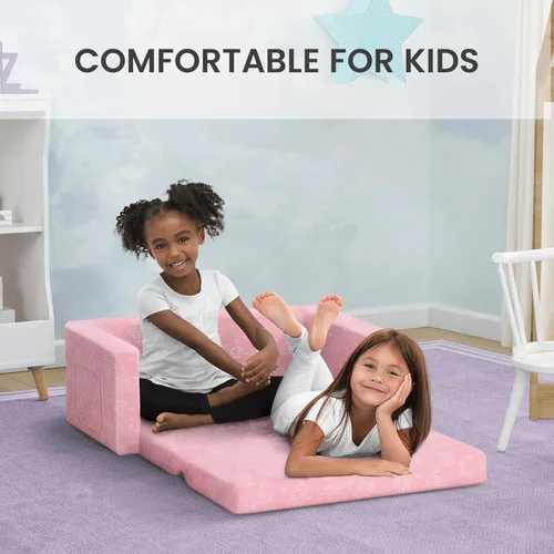 Vista 4 de Delta Children Serta Perfect Sleeper - Sofá convertible extra ancho a tumbona, cómodo sofá abierto 2 en 1 para niños, color rosa