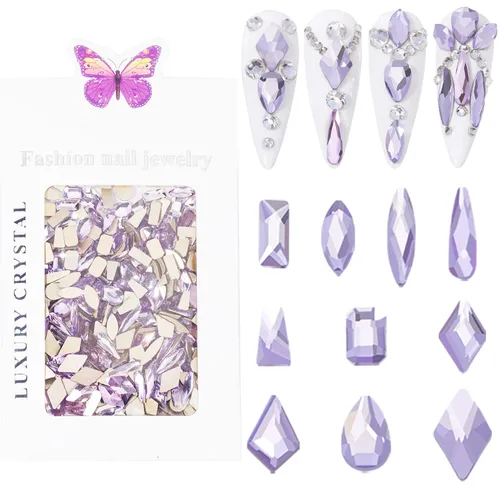 Vista 11 de HNUIX Diamantes de imitación para uñas, 300 piezas de cristales AB, gemas de múltiples formas, diamantes de imitación de parte trasera plana