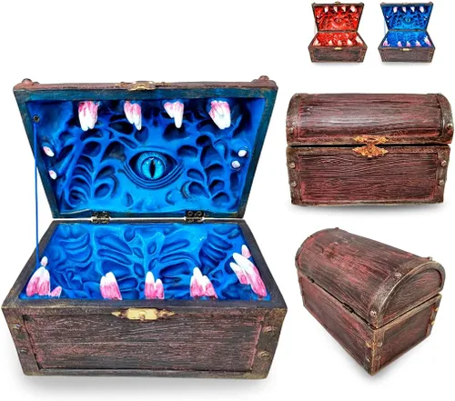 Vista 7 de Power Beast Dungeon Mimic Chest - Caja de almacenamiento de dados con ojo de vidrio, miniaturas y accesorios de Dungeons and Dragons, regalo de D&D