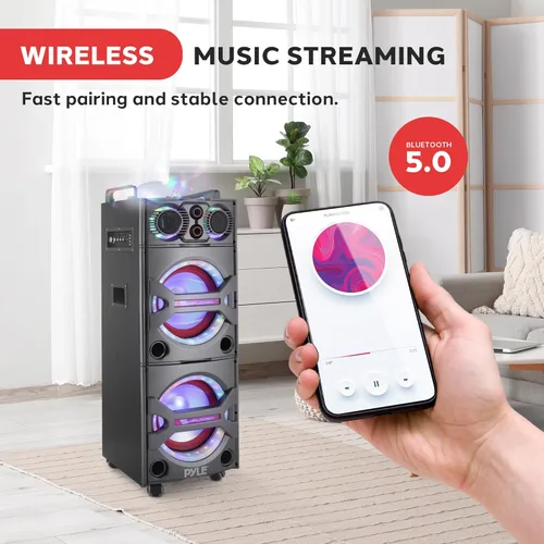 Vista 10 de Pyle - Sistema de altavoces PA portátil con Bluetooth - Sistema de altavoces PA portátil activo de 2000W con Bluetooth para exteriores con entrada