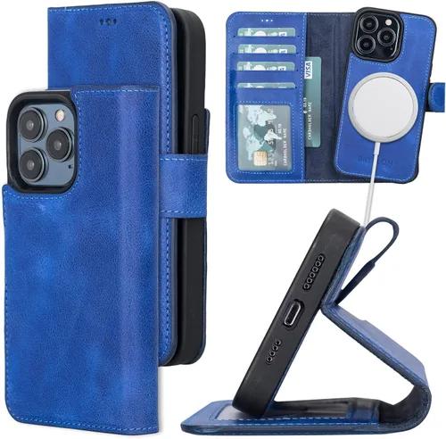 Vista 17 de Bayelon Funda para iPhone 13, funda de cuero de grano completo, [2 en 1] Cartera magnética desmontable para teléfono, funda abatible con ranuras
