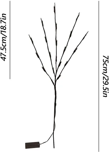 Vista 6 de Luz LED de rama que funciona con pilas, ramas iluminadas, jarrón, ramita de sauce iluminada, 30 pulgadas, 20 LED para decoración de Navidad, hogar